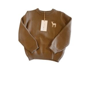 NWT‎ Velvet Fawn Kids Brown Knit Sweater with Deer Embroidery 3T